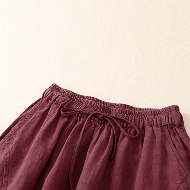 Pantaloni harem con coulisse e elastico in vita in lino con tasche, estate da donna , Buddha Stones - image 2