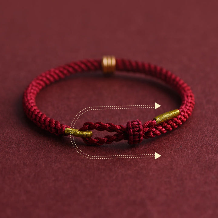 Braccialetto in corda intrecciata con design a triplo anello in oro 999 Buddha Stones