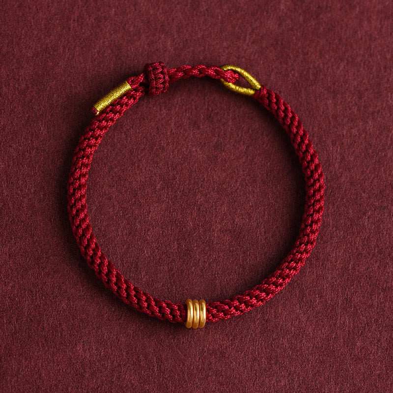 Braccialetto in corda intrecciata con design a triplo anello in oro 999 Buddha Stones