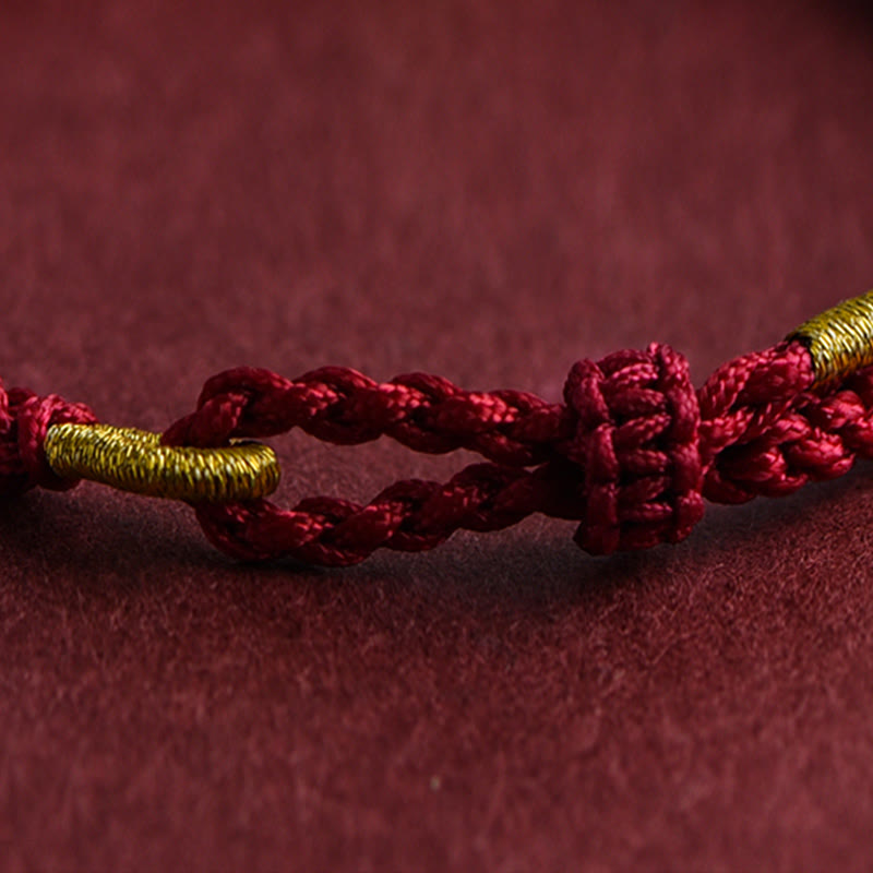 Braccialetto in corda intrecciata con design a triplo anello in oro 999 Buddha Stones
