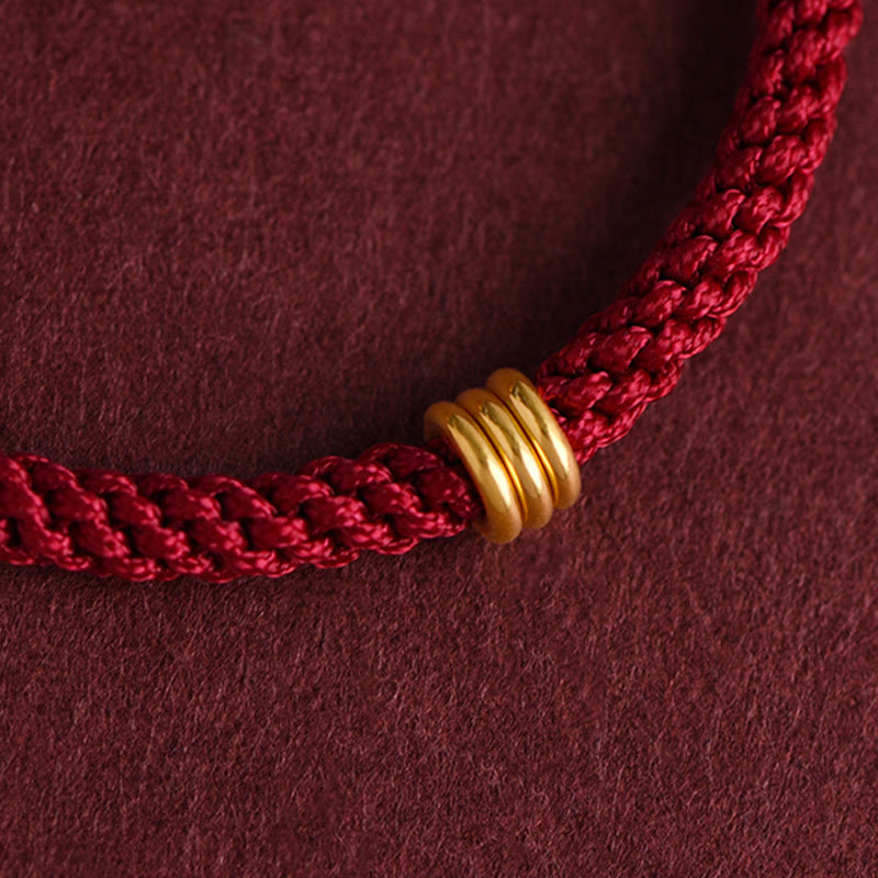 Braccialetto in corda intrecciata con design a triplo anello in oro 999 Buddha Stones