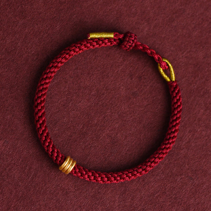 Braccialetto in corda intrecciata con design a triplo anello in oro 999 Buddha Stones