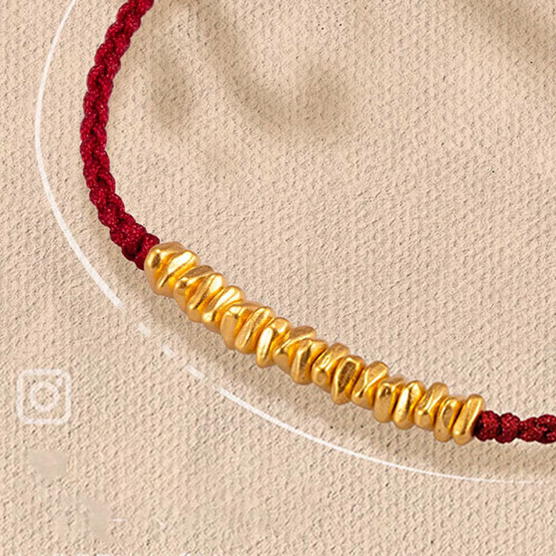Buddha Stones 999 Oro Piccoli pezzi d'oro Design Fatto a mano Protezione Braccialetto in corda intrecciata - Rosso ciliegia (oro circa 0,75 g) - 21 centimetri - image 8
