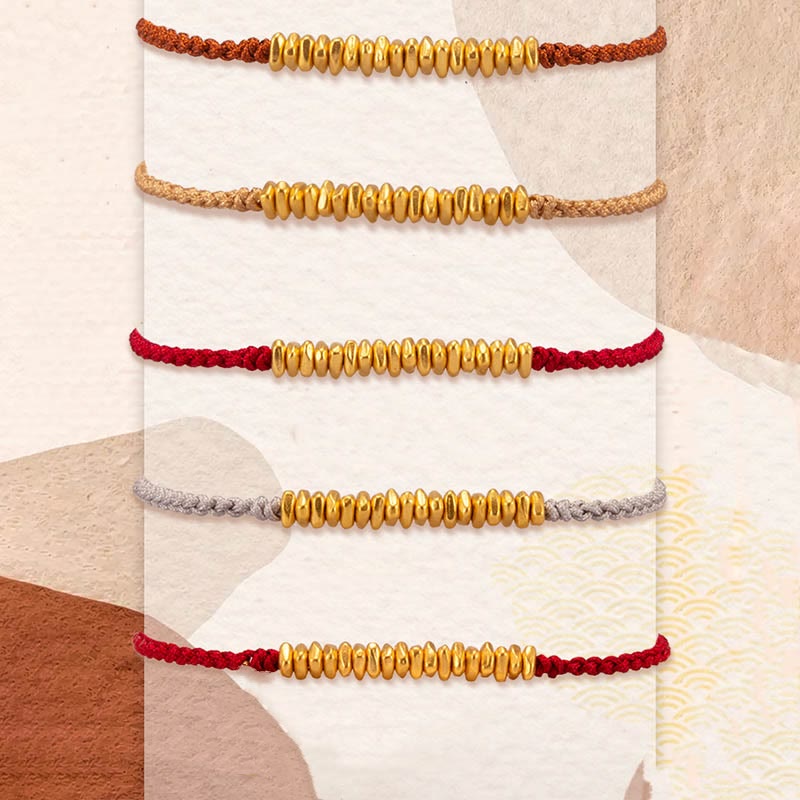 Buddha Stones 999 Oro Piccoli pezzi d'oro Design Fatto a mano Protezione Braccialetto in corda intrecciata