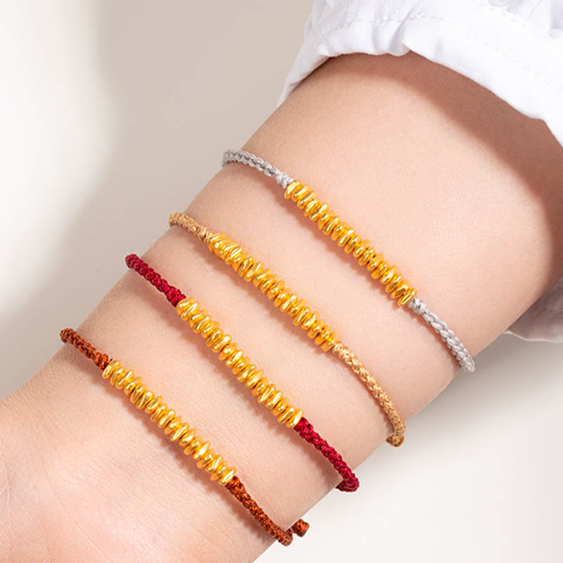 Buddha Stones 999 Oro Piccoli pezzi d'oro Design Fatto a mano Protezione Braccialetto in corda intrecciata - image 1