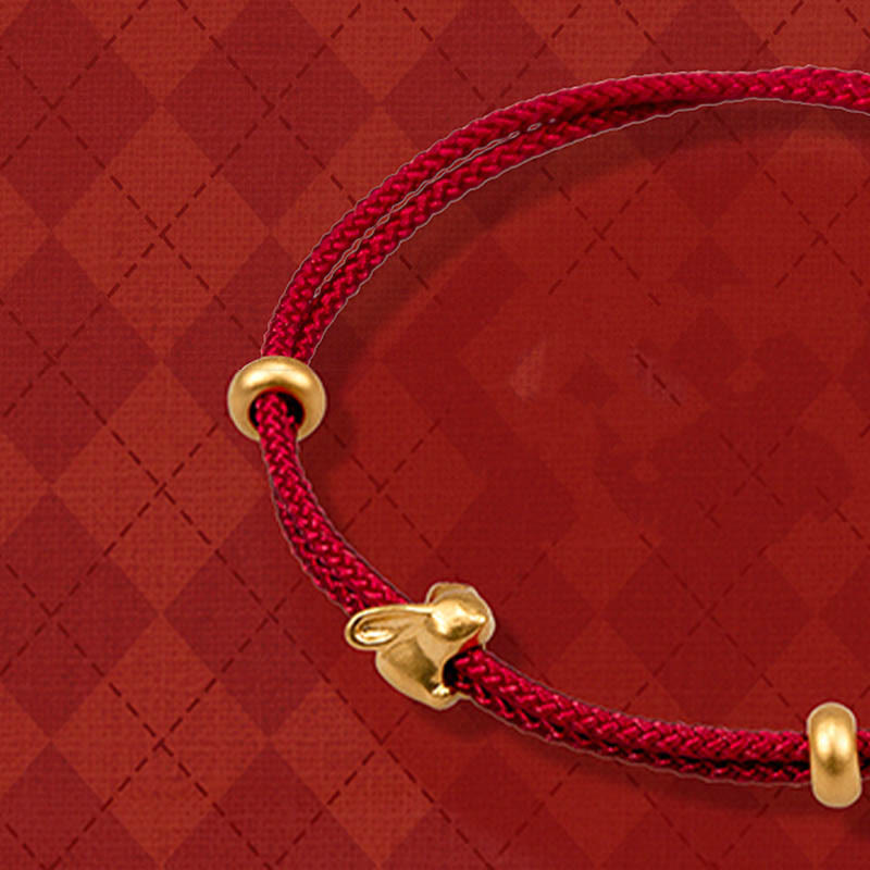 Braccialetto in corda intrecciata fatto a mano con design a forma di coniglio fortunato osmanto, in oro 999, con Buddha Stones - image 2