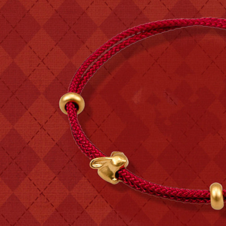 Braccialetto in corda intrecciata fatto a mano con design a forma di coniglio fortunato osmanto, in oro 999, con Buddha Stones