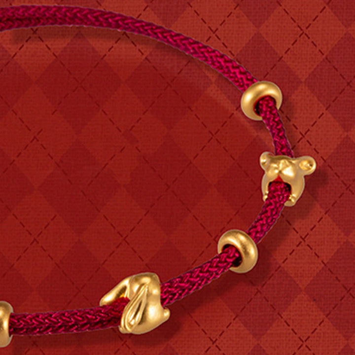 Braccialetto in corda intrecciata fatto a mano con design a forma di coniglio fortunato osmanto, in oro 999, con Buddha Stones