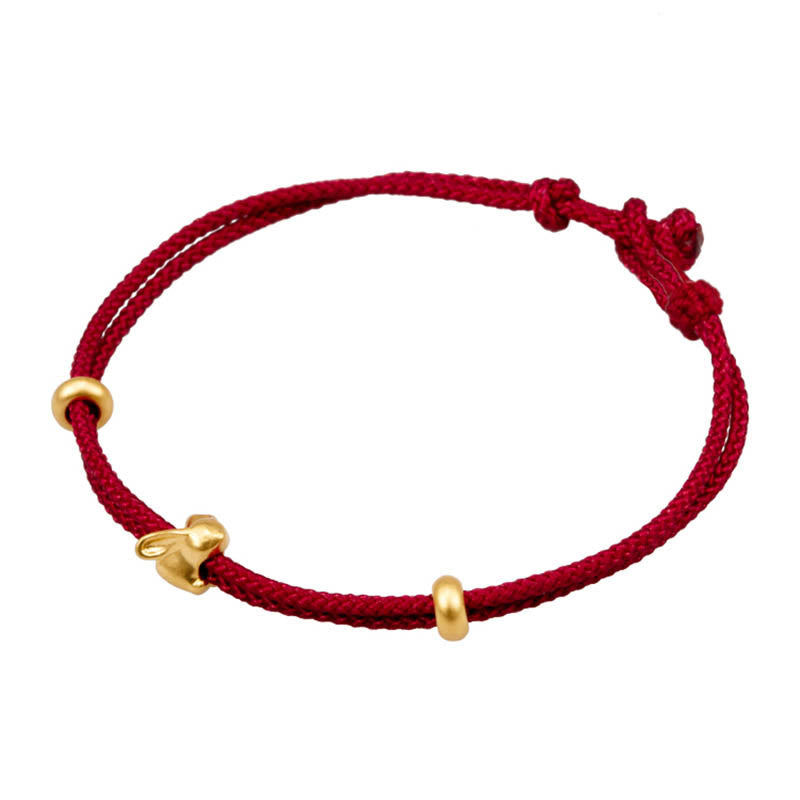 Braccialetto in corda intrecciata fatto a mano con design a forma di coniglio fortunato osmanto, in oro 999, con Buddha Stones