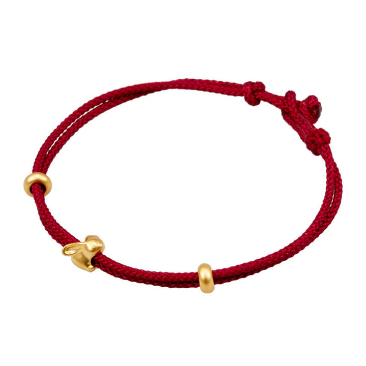 Braccialetto in corda intrecciata fatto a mano con design a forma di coniglio fortunato osmanto, in oro 999, con Buddha Stones