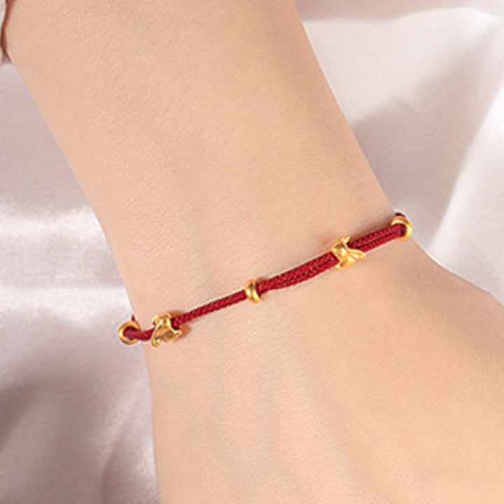 Braccialetto in corda intrecciata fatto a mano con design a forma di coniglio fortunato osmanto, in oro 999, con Buddha Stones