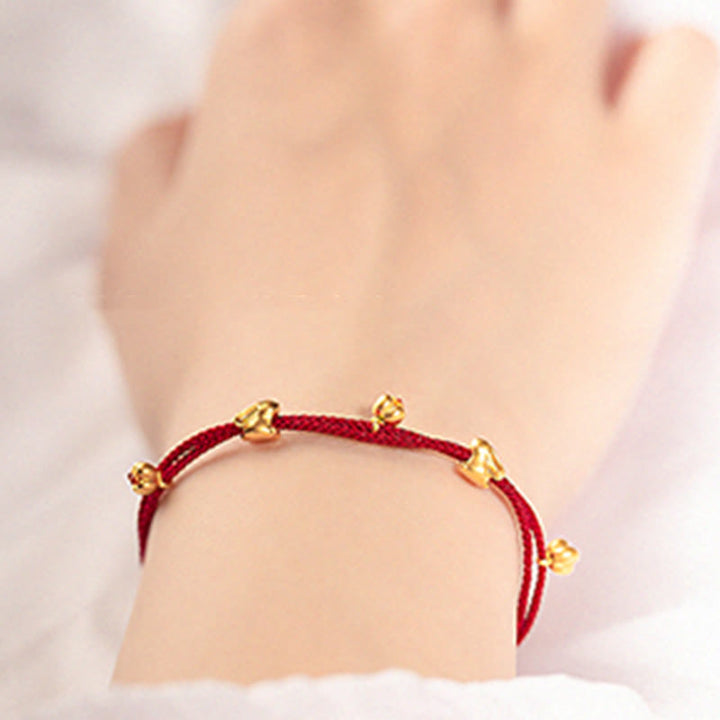 Braccialetto in corda intrecciata fatto a mano con design a forma di coniglio fortunato osmanto, in oro 999, con Buddha Stones