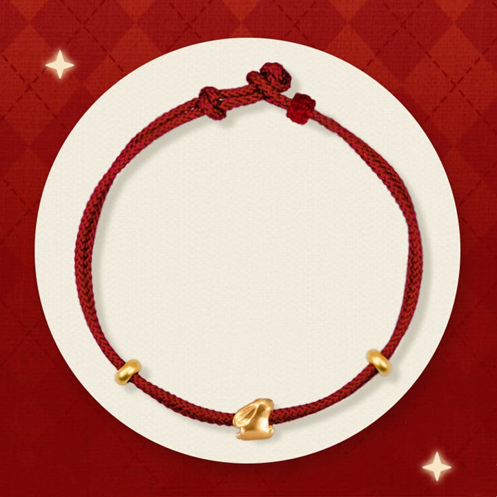 Braccialetto in corda intrecciata fatto a mano con design a forma di coniglio fortunato osmanto, in oro 999, con Buddha Stones