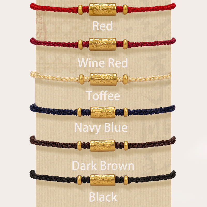 Buddha Stones 999 Oro Amuleto Portafortuna Design Intagliato Fatto a Mano Forza Braccialetto Corda Intrecciata - image 1