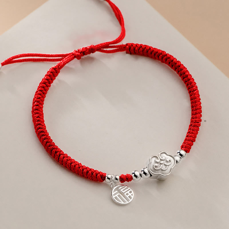 Braccialetto intrecciato in corda con nuvole di buon auspicio e benedizione in argento sterling 925 fatto a mano con Buddha Stones