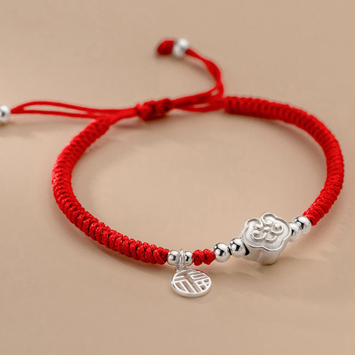 Braccialetto intrecciato in corda con nuvole di buon auspicio e benedizione in argento sterling 925 fatto a mano con Buddha Stones