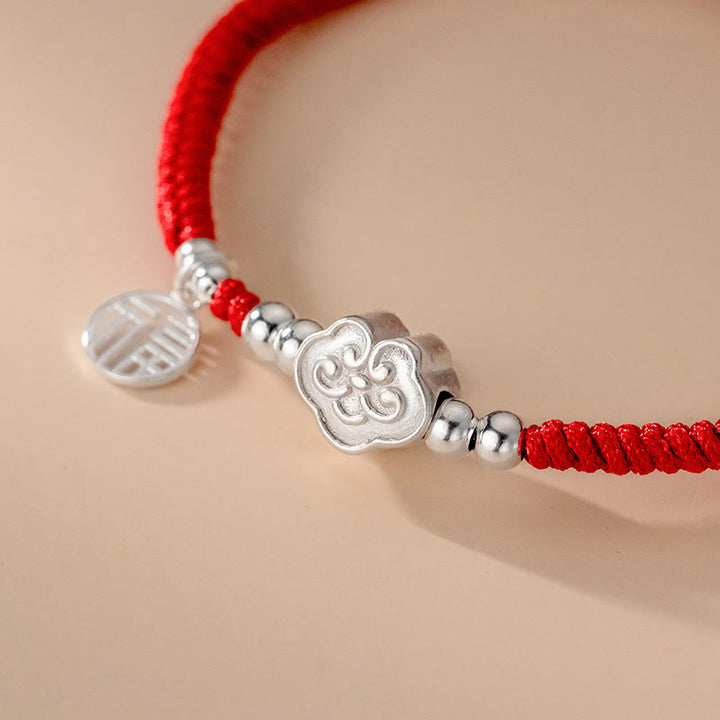 Braccialetto intrecciato in corda con nuvole di buon auspicio e benedizione in argento sterling 925 fatto a mano con Buddha Stones