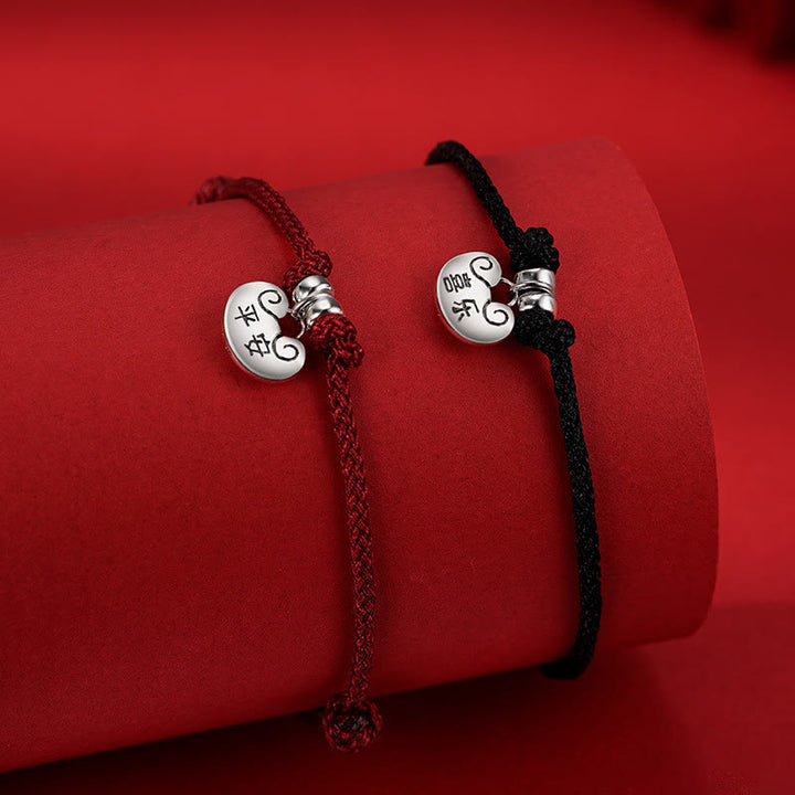 Braccialetto in corda intrecciata con lucchetto, forza, pace e gioia, fatto a mano in argento sterling 925, Buddha Stones