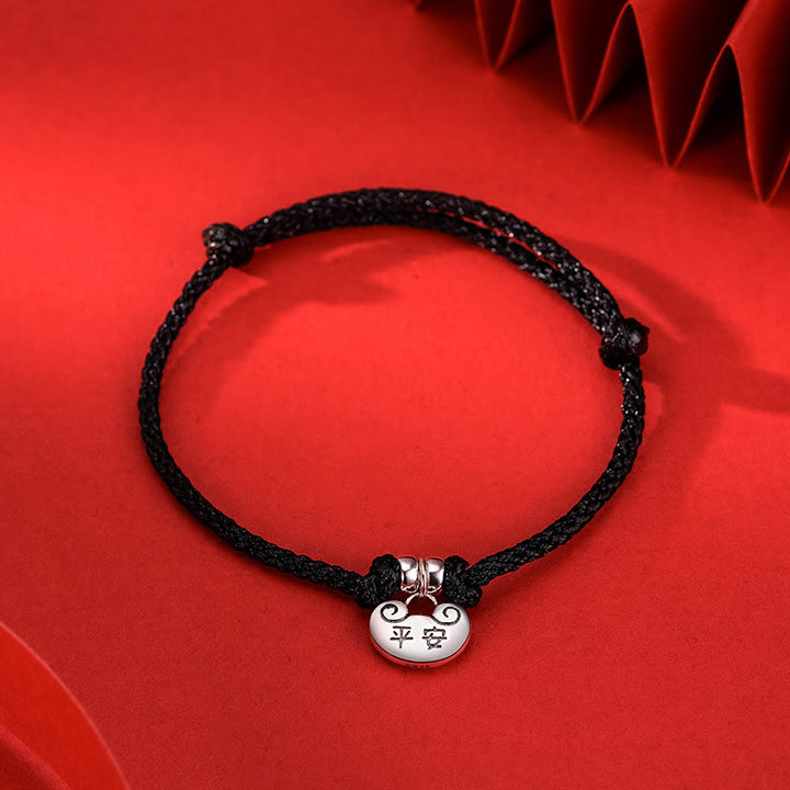 Braccialetto in corda intrecciata con lucchetto, forza, pace e gioia, fatto a mano in argento sterling 925, Buddha Stones