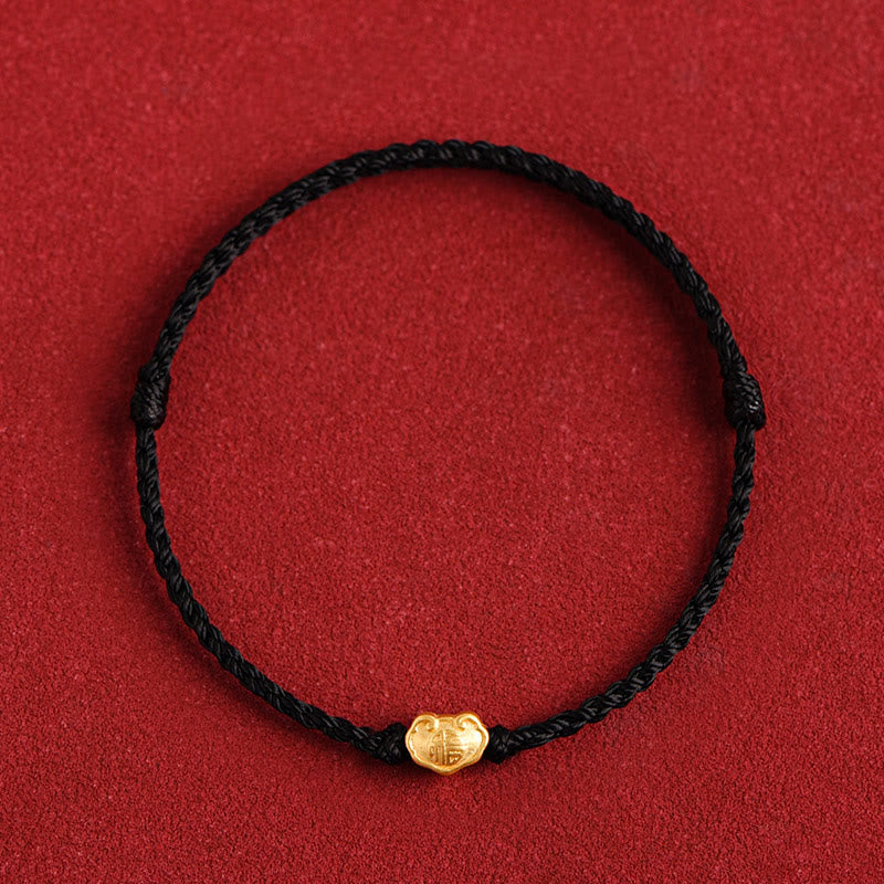 Buddha Stones 999 Oro Cinese Lucchetto Ciondolo Carattere Fu Protezione Braccialetto Fatto a Mano in Corda - Nero - Versione per bambini adatta per bambini da 0 a 4 anni (circonferenza del polso 12-18 cm) - image 16