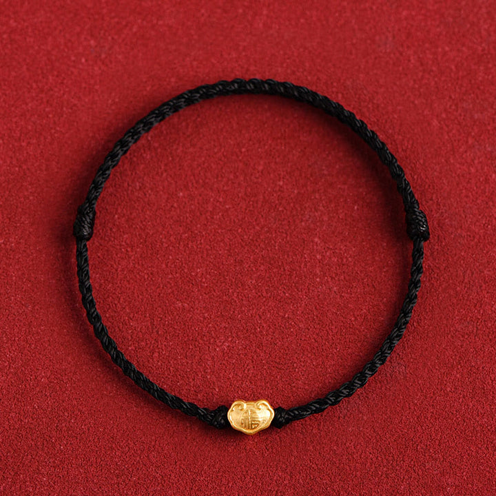 Buddha Stones 999 Oro Cinese Lucchetto Ciondolo Carattere Fu Protezione Braccialetto Fatto a Mano in Corda - Nero - Versione per bambini adatta per bambini da 0 a 4 anni (circonferenza del polso 12-18 cm) - image 16