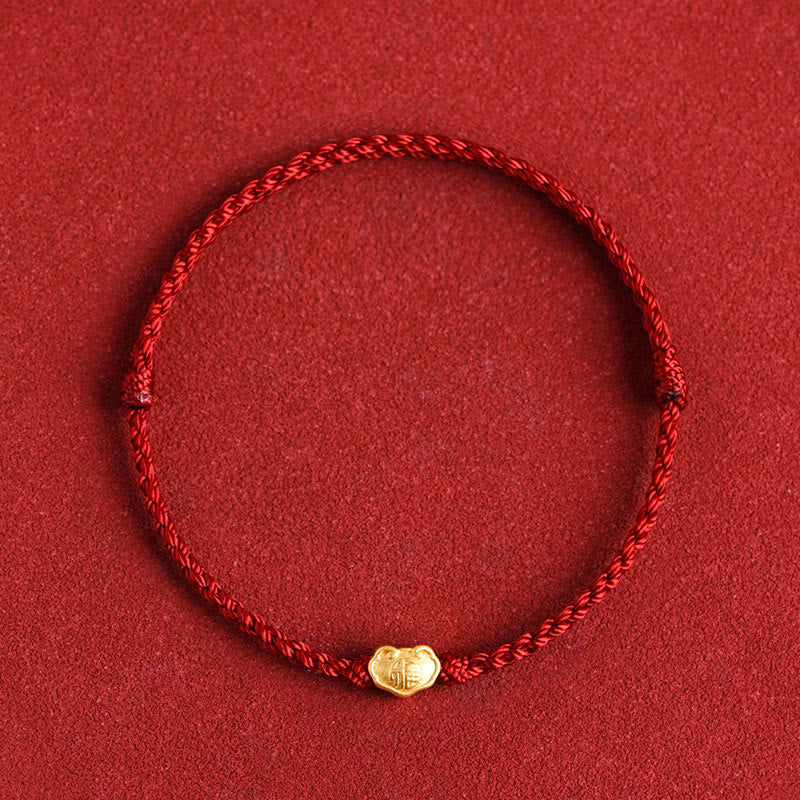 Buddha Stones 999 Oro Cinese Lucchetto Ciondolo Carattere Fu Protezione Braccialetto Fatto a Mano in Corda - Rosso scuro - Versione per bambini adatta per bambini da 0 a 4 anni (circonferenza del polso 12-18 cm) - image 11
