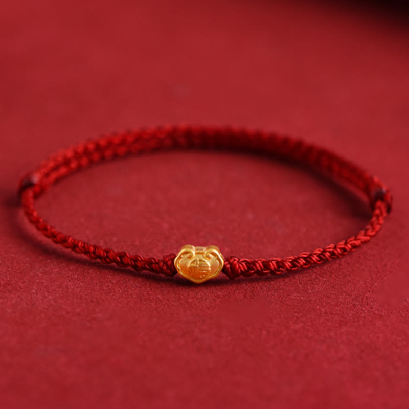 Buddha Stones 999 Oro Cinese Lucchetto Ciondolo Carattere Fu Protezione Braccialetto Fatto a Mano in Corda - image 14
