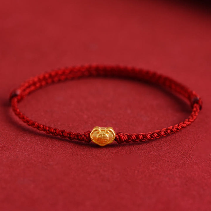 Buddha Stones 999 Oro Cinese Lucchetto Ciondolo Carattere Fu Protezione Braccialetto Fatto a Mano in Corda - image 14