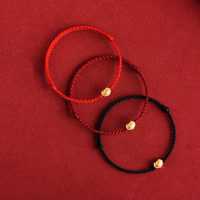 Buddha Stones 999 Oro Cinese Lucchetto Ciondolo Carattere Fu Protezione Braccialetto Fatto a Mano in Corda - image 1