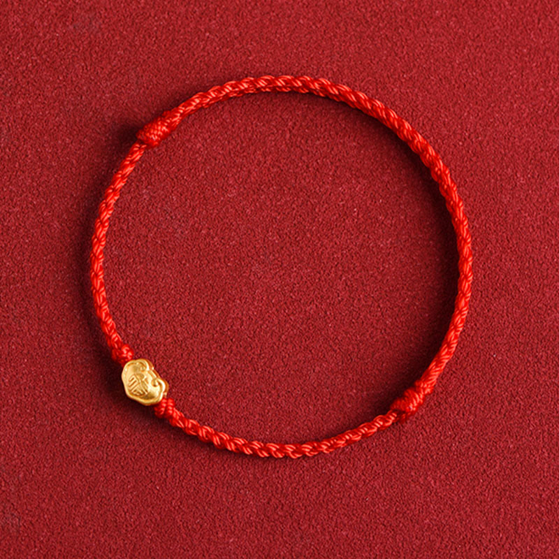 Buddha Stones 999 Oro Cinese Lucchetto Ciondolo Carattere Fu Protezione Braccialetto Fatto a Mano in Corda - image 10