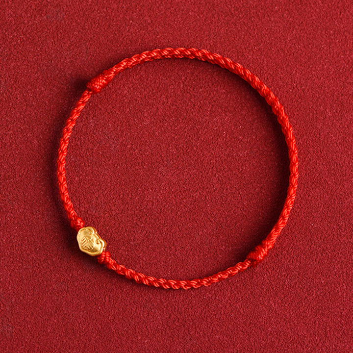Buddha Stones 999 Oro Cinese Lucchetto Ciondolo Carattere Fu Protezione Braccialetto Fatto a Mano in Corda - image 10