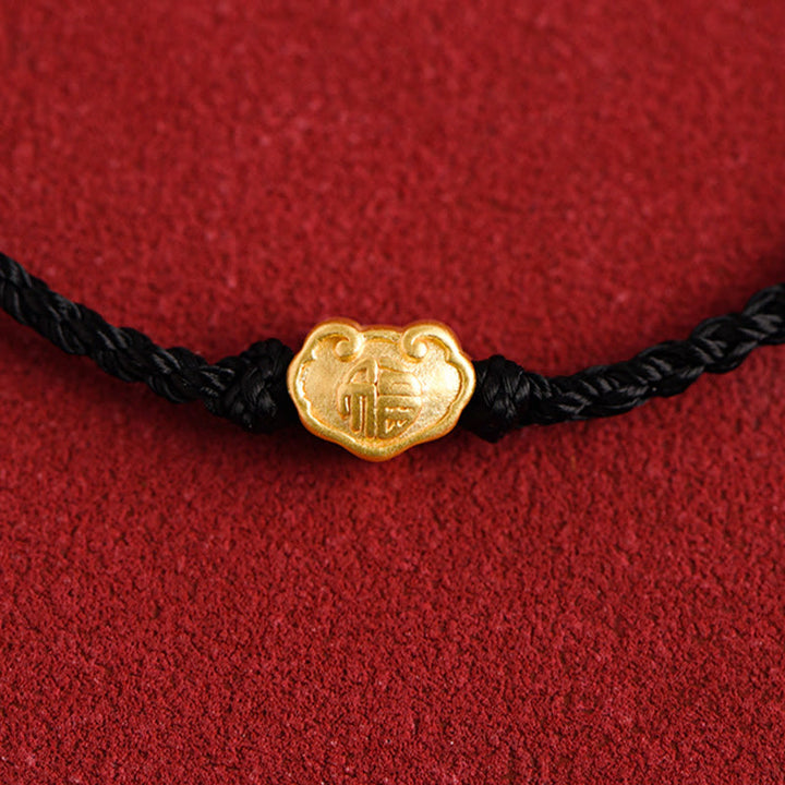 Buddha Stones 999 Oro Cinese Lucchetto Ciondolo Carattere Fu Protezione Braccialetto Fatto a Mano in Corda - image 20