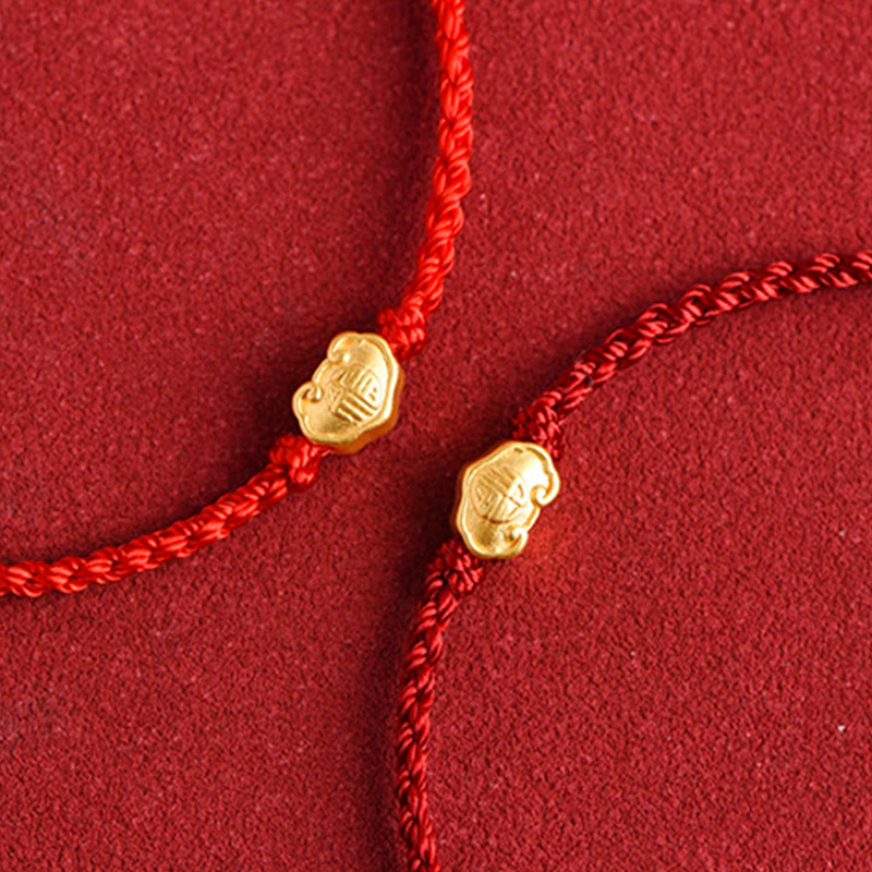 Buddha Stones 999 Oro Cinese Lucchetto Ciondolo Carattere Fu Protezione Braccialetto Fatto a Mano in Corda - image 15
