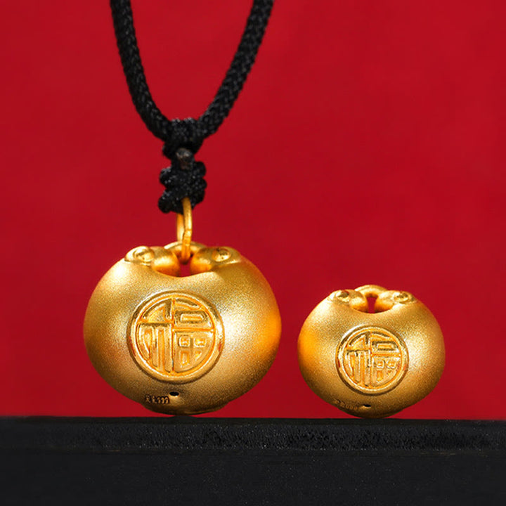 Collana con ciondolo a forma di corda con motivo a lucchetto con carattere Fu in oro 999 Buddha Stones