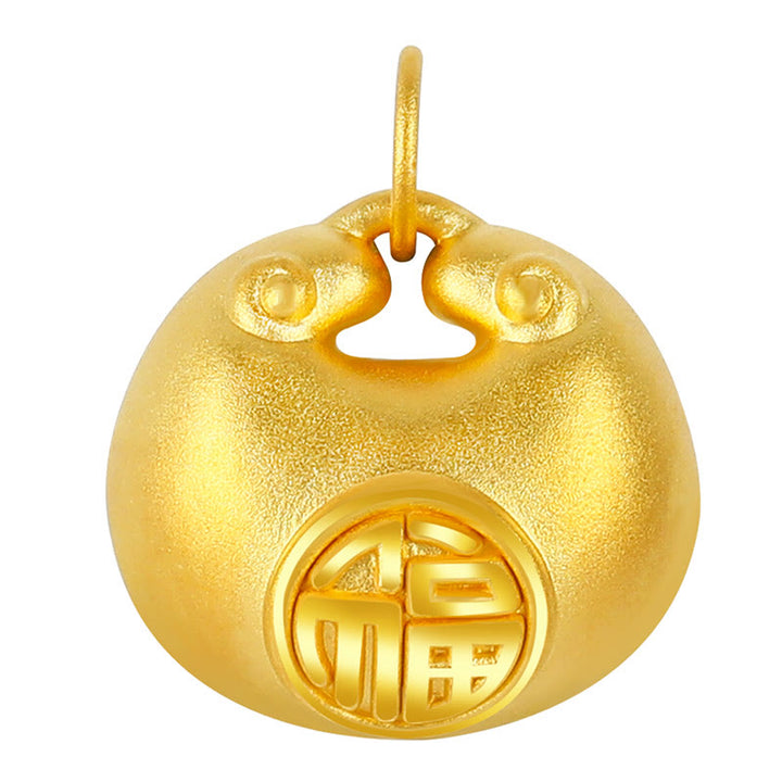 Collana con ciondolo a forma di corda con motivo a lucchetto con carattere Fu in oro 999 Buddha Stones