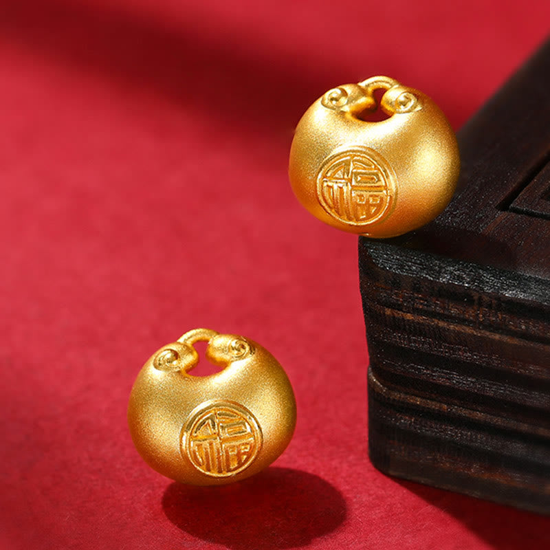 Collana con ciondolo a forma di corda con motivo a lucchetto con carattere Fu in oro 999 Buddha Stones
