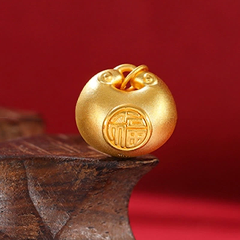 Collana con ciondolo a forma di corda con motivo a lucchetto con carattere Fu in oro 999 Buddha Stones