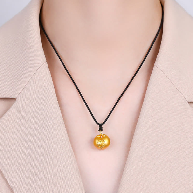 Collana con ciondolo a forma di corda con motivo a lucchetto con carattere Fu in oro 999 Buddha Stones