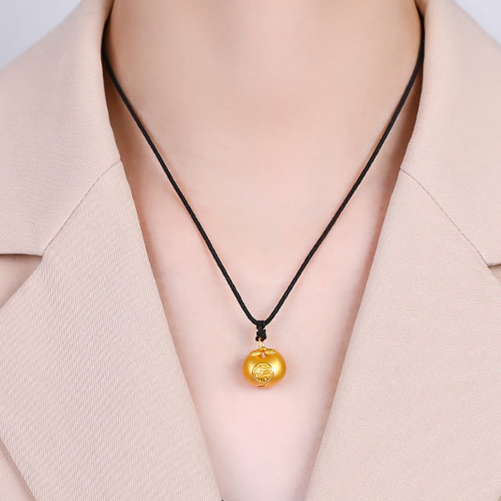 Collana con ciondolo a forma di corda con motivo a lucchetto con carattere Fu in oro 999 Buddha Stones