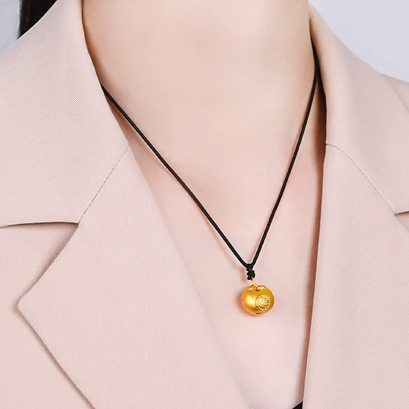 Collana con ciondolo a forma di corda con motivo a lucchetto con carattere Fu in oro 999 Buddha Stones