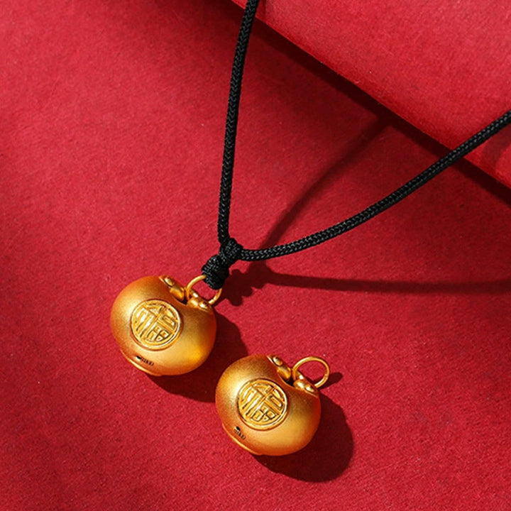Collana con ciondolo a forma di corda con motivo a lucchetto con carattere Fu in oro 999 Buddha Stones
