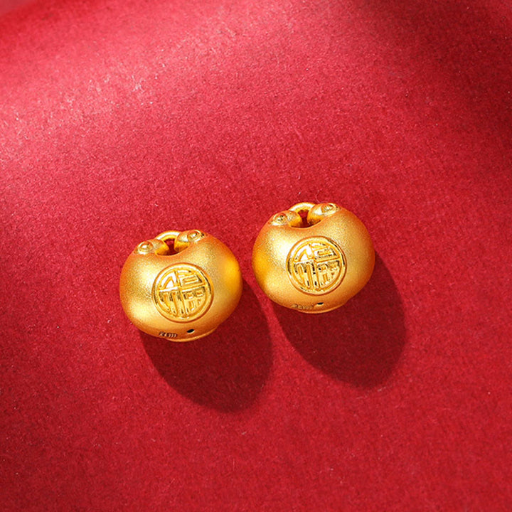 Collana con ciondolo a forma di corda con motivo a lucchetto con carattere Fu in oro 999 Buddha Stones