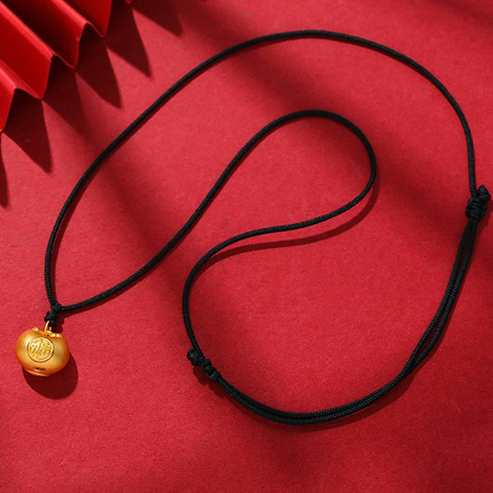 Collana con ciondolo a forma di corda con motivo a lucchetto con carattere Fu in oro 999 Buddha Stones