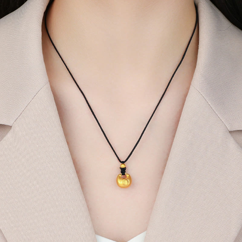 Collana con ciondolo a forma di corda con motivo a lucchetto con carattere Fu in oro 999 Buddha Stones