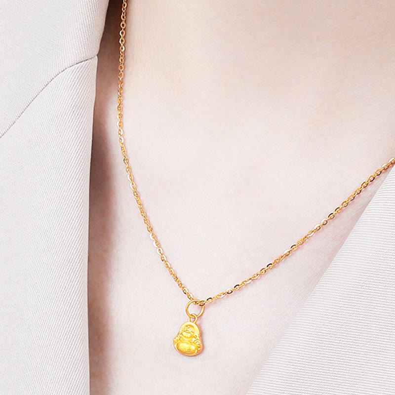 Collana con ciondolo Buddha Stones 999 Gold Mini Laughing Buddha Luck Wealth