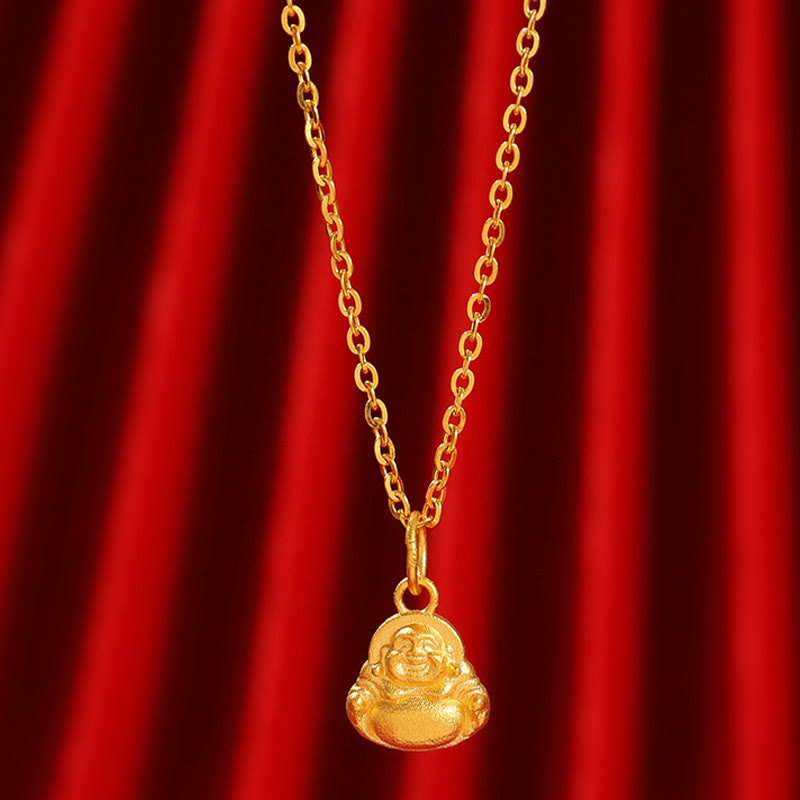 Collana con ciondolo Buddha Stones 999 Gold Mini Laughing Buddha Luck Wealth - Super Mini Laughing Buddha (oro circa 0,96 g) - Con catena in oro (circa 3,35 g di oro) - image 6