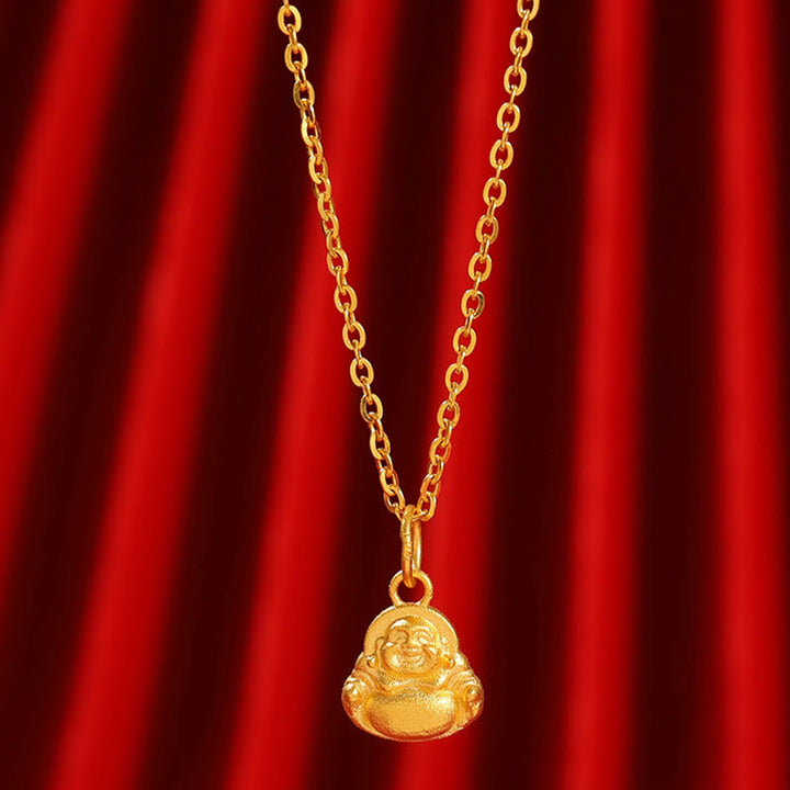 Collana con ciondolo Buddha Stones 999 Gold Mini Laughing Buddha Luck Wealth