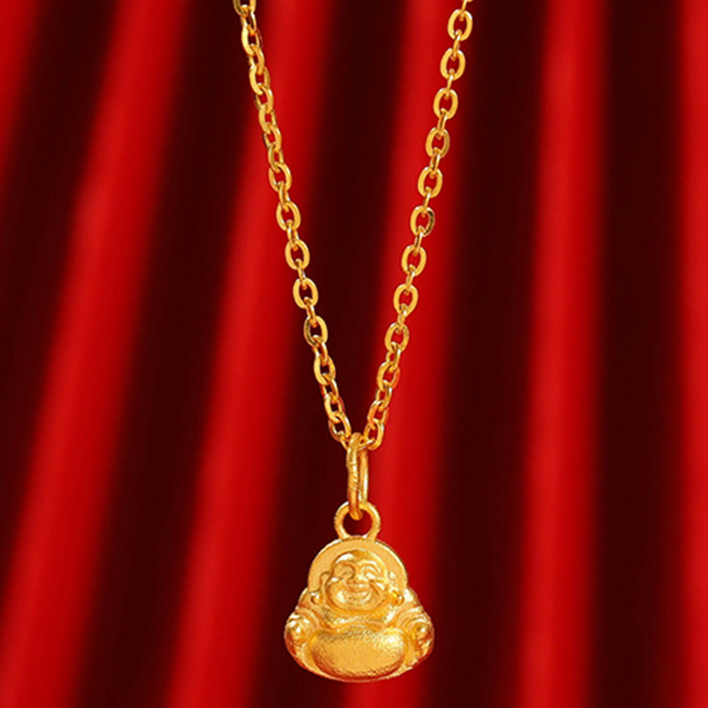 Collana con ciondolo Buddha Stones 999 Gold Mini Laughing Buddha Luck Wealth - Mini Buddha che ride (oro circa 1,22 g) - Con catena in oro (circa 3,35 g di oro) - image 8