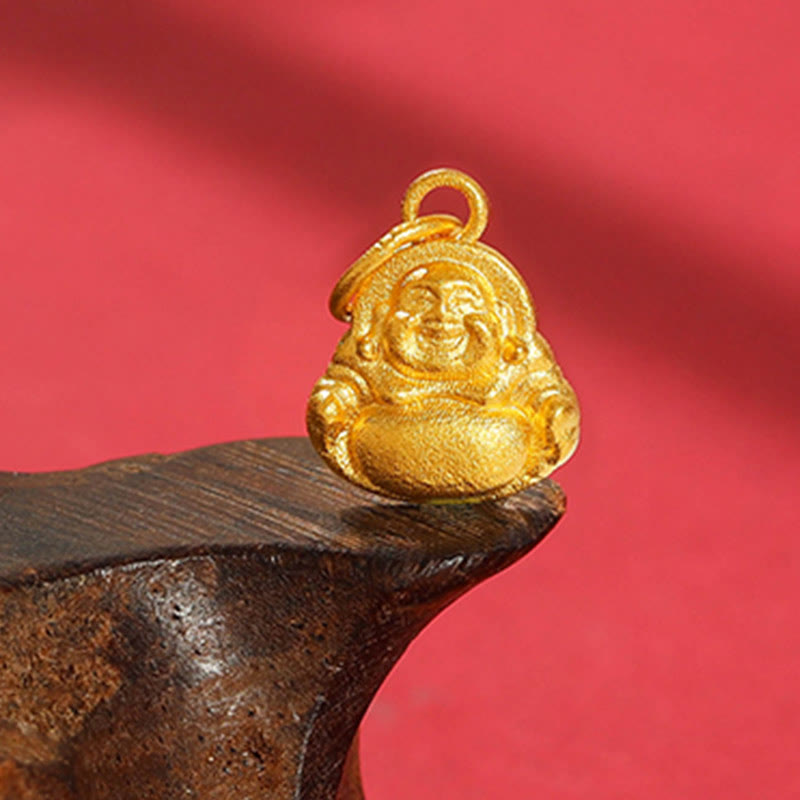 Collana con ciondolo Buddha Stones 999 Gold Mini Laughing Buddha Luck Wealth - Mini Buddha che ride (oro circa 1,22 g) - Solo ciondolo - image 1