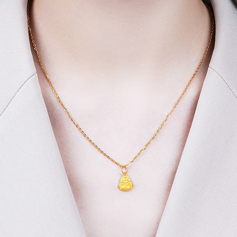 Collana con ciondolo Buddha Stones 999 Gold Mini Laughing Buddha Luck Wealth